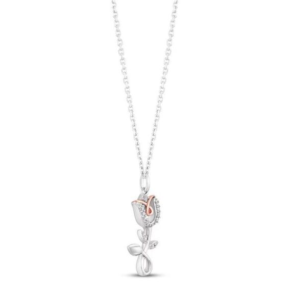Hallmark Diamonds Flower Necklace 1/15 ct tw Sterling Silver & 10K Rose Gold 18" - Picture 2 of 9